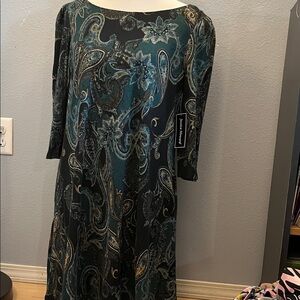 Jessica Howard Teal and Black Paisley Dress
